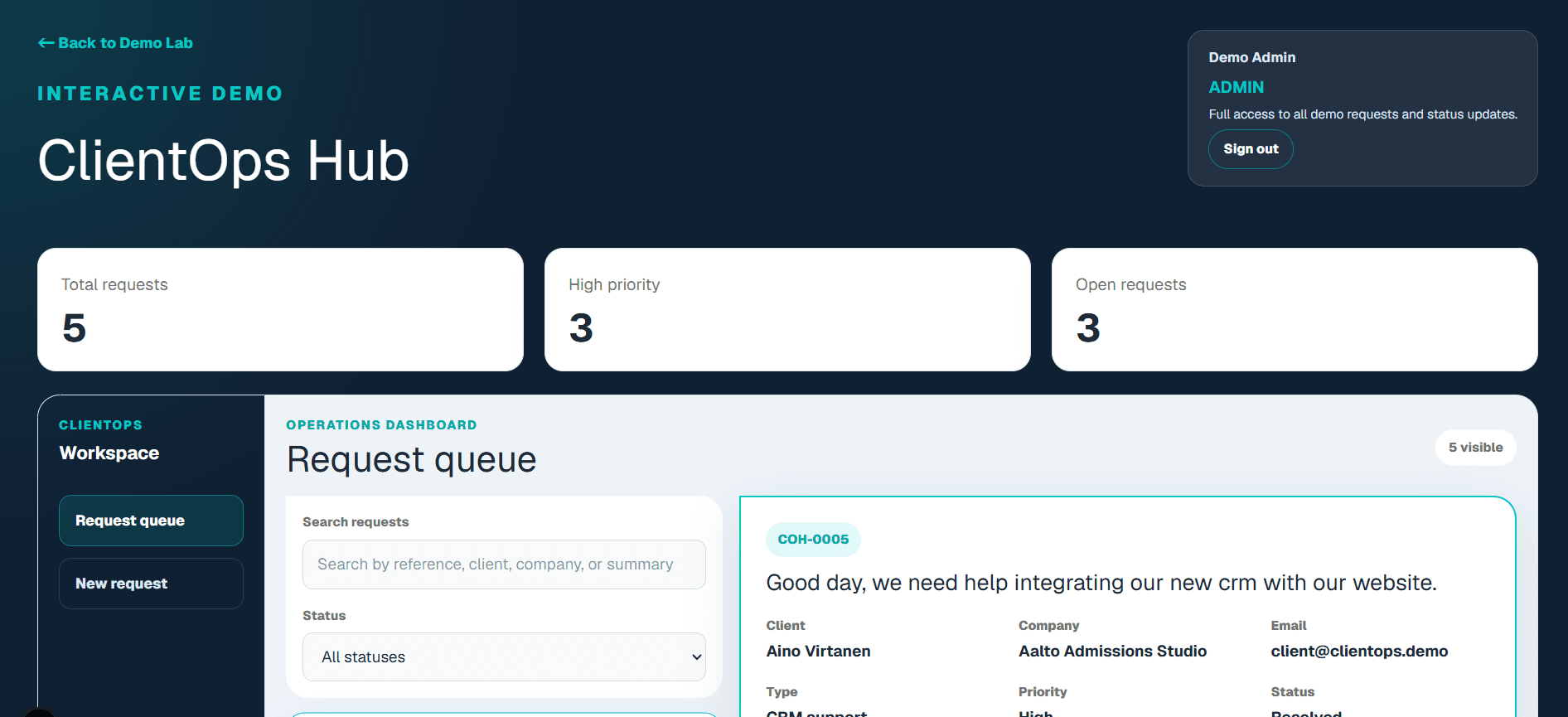 ClientOps Hub dashboard preview